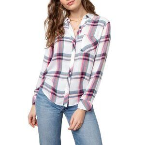 Rails Sz XS Hunter Orchid Lake White Plaid Button Up Front Shirt Womens